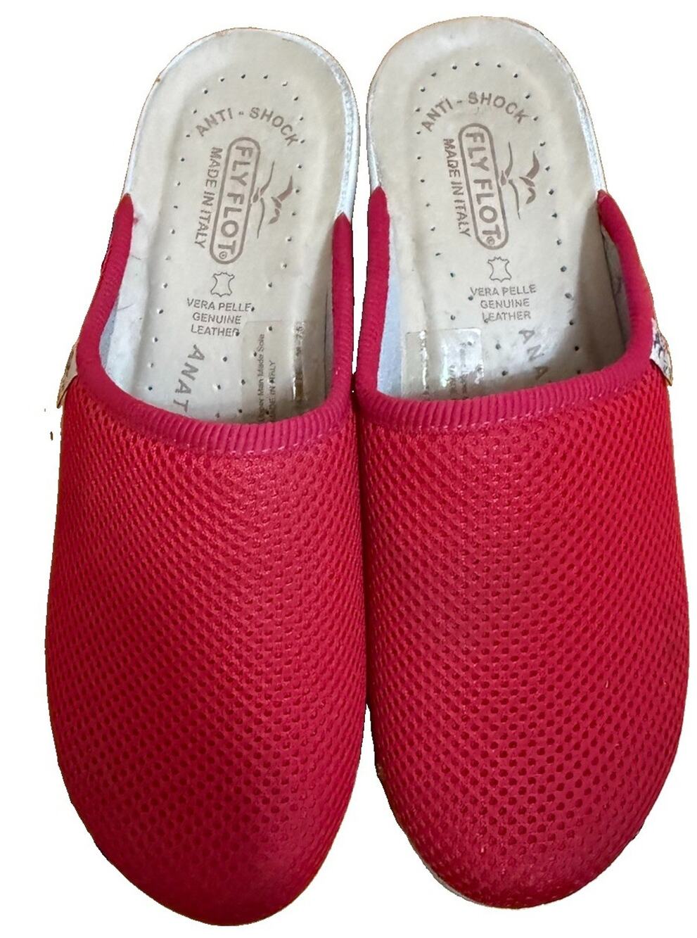 FLY FLOT Women’s Anti-Shock Anatomic Red Leather Clogs Italy Made Size 7.5